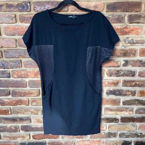Mango MNG Casual Black Metallic Mesh Short Sleeve Mini Dress Women's Size XS - Picture 1 of 6